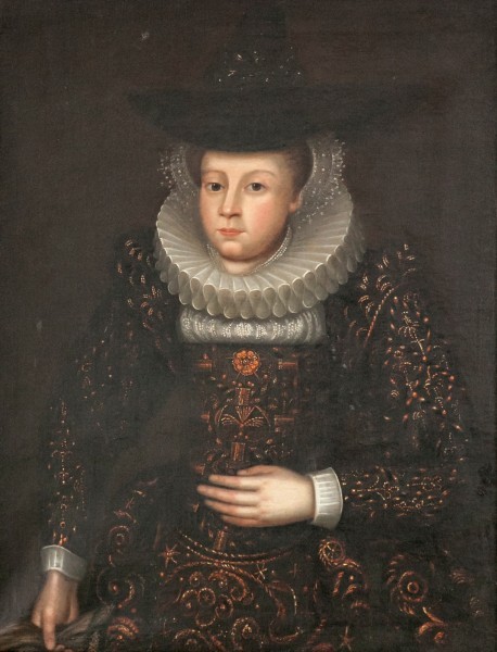 Portrait of a woman with gloves, ruff and a black hat