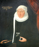 Дамски портрет (на Elisabetha Mayrin?) с рюш, воалетка и кутия с монети и скъпоценности