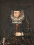 Дамски портрет с ръкавици, рюш и черна шапка